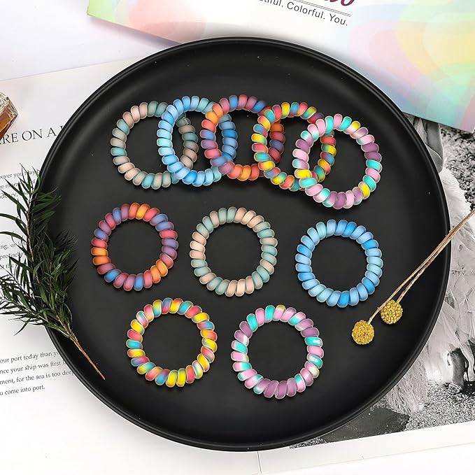 JessLab Spiral Hair Ties 10-Pack, No Damage Cute & Soft Elastic Coil Hair Ties for Women & Kids, Gentle Ponytail Holders for Thick or Thin Hair, Assorted Colors
