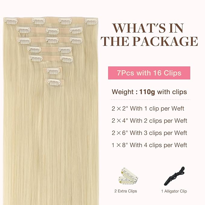 GOO GOO Clip in Hair Extensions Real Human Hair, Remy Human Hair Extensions Clip ins for Women, Natural Human Hair, 20inch 110g 7Pcs, 60A Platinum Blonde