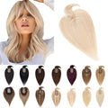 SEGO Hair Toppers for Women Real Human Hair With Bangs, 7 * 13CM Silk Base 100% Remy Human Hair Clip in Top Wiglet Hairpieces Add Volume 10 Inch Ash Blonde&Bleach Blonde