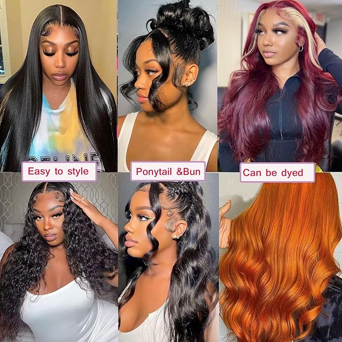 Lemoda Pre-Bleached Knots Full 13x6 Lace Frontal Virgin Human Hair Wigs 210% Density Body Wave 13x6 HD Transparent Lace Front Wig 18Inch Invisible Lace Tiny Knots Natural Black