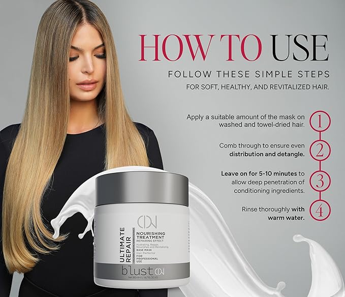 Ultimate Repair Hair Mask for Damaged Hair with Collagen & Keratin – Professional Repair Mask with Deep-Conditioning Performance for Dry & Color-Treated Hair – Bamboo & Avocado Oil, 500 ml - 16.7oz