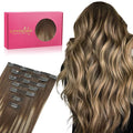 WENNALIFE Seamless Clip In Hair Extensions Human Hair, 24 Inch 160g 7pcs Balayage Chocolate Brown to Honey Blonde Hair Extensions Clip In Invisible PU Skin Weft Real Human Hair Extensions Clip In
