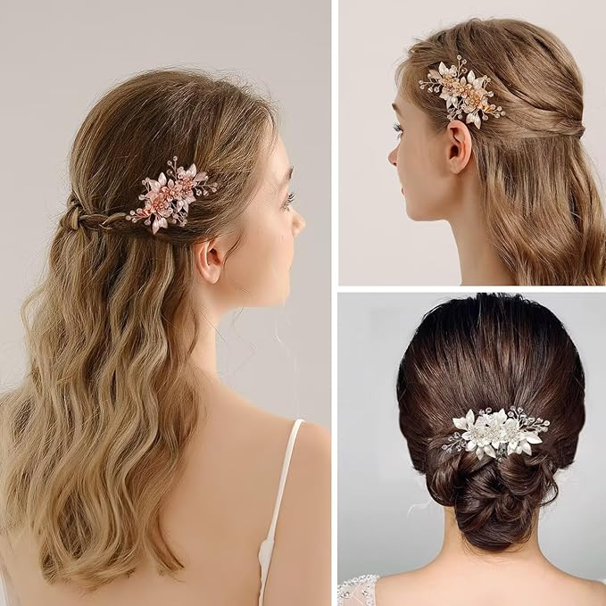 Floral Crystal Pearl Alligator Hair Clip and Rhinestone Bobby Pins, Elegant Hair Accessories for Bridal Women in Wedding or Prom, Set of 3 (Silver)