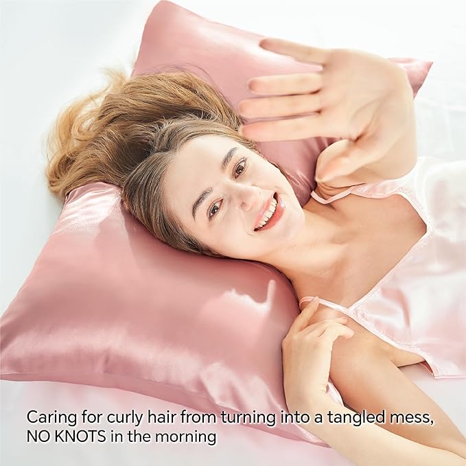 BEDELITE Satin Pillowcase with Zipper 2 Pack, Rose Pink Pillow Cases Standard Size, Super Soft and Cooling Similar to Silk Pillow Cases, Gift for Women Men(20x26 Inches)