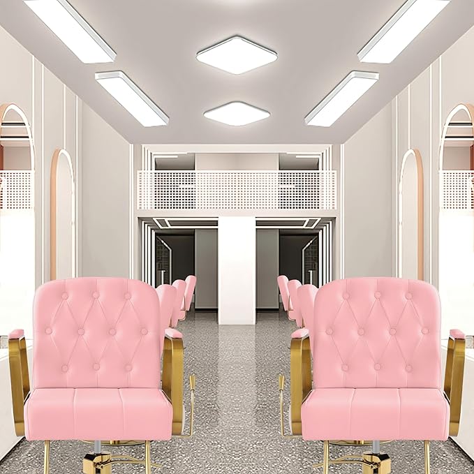 KIGOTY Salon Barber Chair, Reclining Salon Chair for Hair Stylist, Adjustable Hair Salons Tattoo Braiding Hairdresser Chair, 360 Swivel Stylist Chairs for Barbershop (Pink)