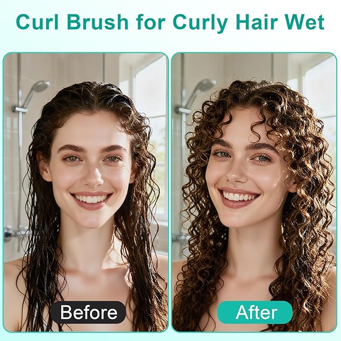 2-Pack Curly Hair Brush, Curl Defining Brush with Soft Boar Bristles Detangling Tangled Glides, Wide-Teeth Design Effortlessly Shaping & Defining Curls, Curling Definer for Wet & Dry Hair (Green Pink)