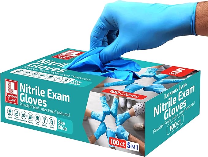 Sky Blue 5 Mil Nitrile Exam Gloves Disposable Latex Free | Medical Rubber Gloves for Doctors, EMT, First Aid Kit, Food Service & Cleaning | Bulk Nitrile for Mechanics (100 CT) - X-Large