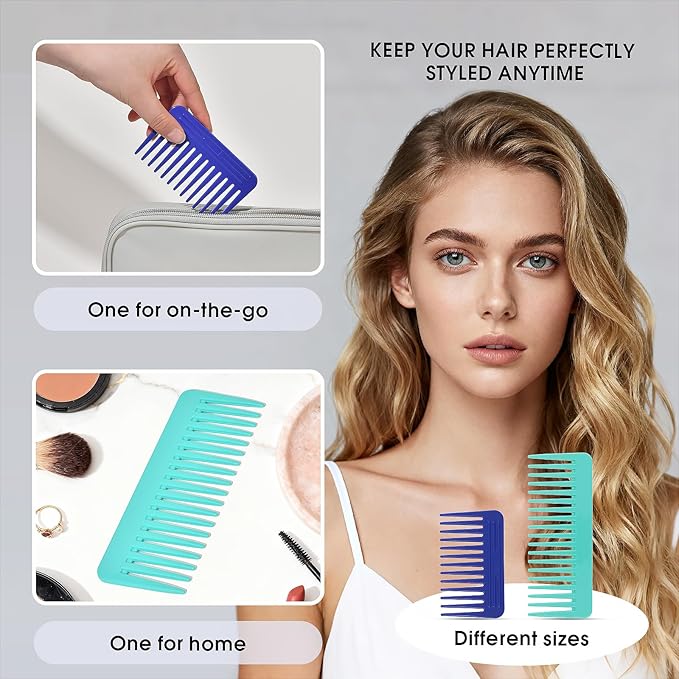 One large, one small, two-piece Wide Tooth Comb，No Handle Detangler Accessories，Large Hair Detangling Comb for Curly, Straight,Wet Dry Hair(Green,Bright Blue)