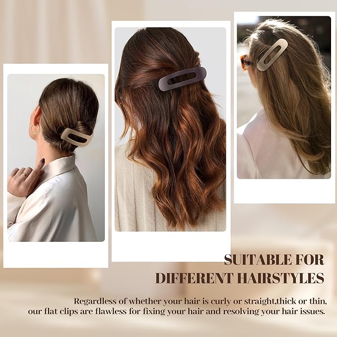 8 Pcs Large Lay Flat Claw Clips for Women French Side Slide Barrettes for Thin Fine Hair Rectangle Alligator Hair Accessories,Matte Coffee Khaki Brown Black