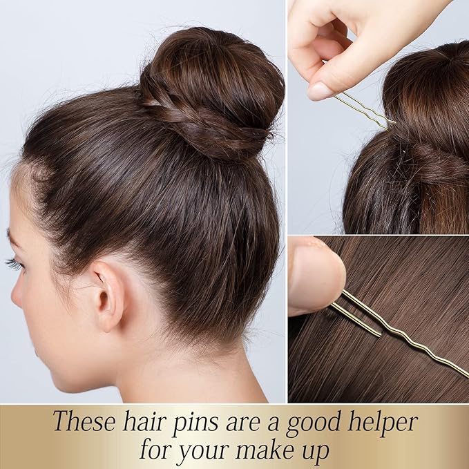 100PCS 2.4Inch U Shaped Hair Pins,Gold Bobby Pins for All Hair Types,Hair Pins for Women,Pain-Free U Pins for Buns With Box（Gold）