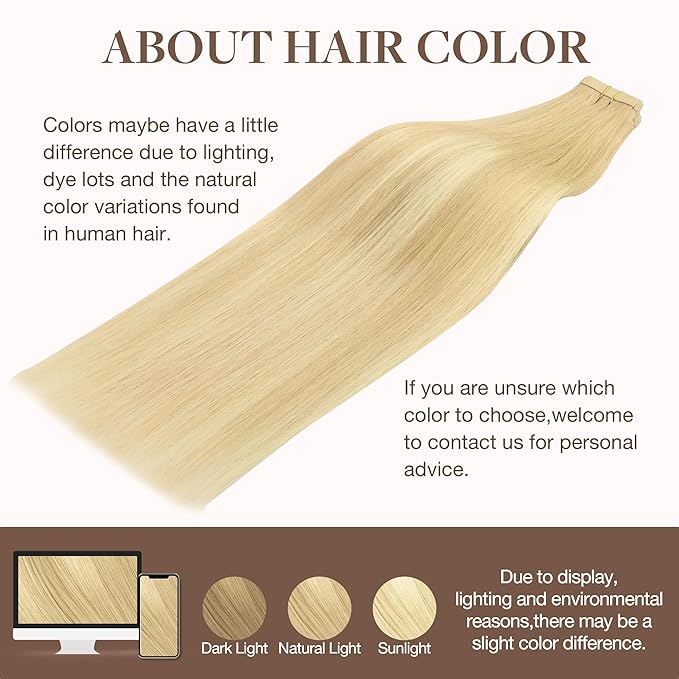 GOO GOO Tape in Hair Extensions Human Hair, 18AT60A Pearl Ash Blonde Highlights, 14inch 25g 10pcs, Skin Weft Seamless Invisible, Silky Straight with Thick Ends, Remy Human Hair
