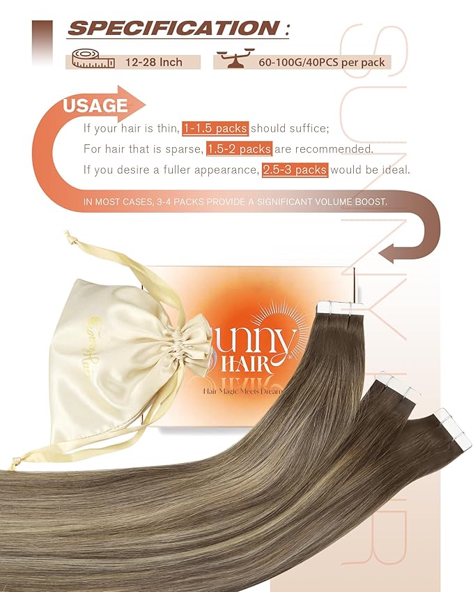 Sunny Hair Tape in Hair Extensions Human Hair,Balayage Brown with Blonde Hair Extensions Tape in 20 Inch Real Human Hair Tape in Extensions 40Pcs 100g
