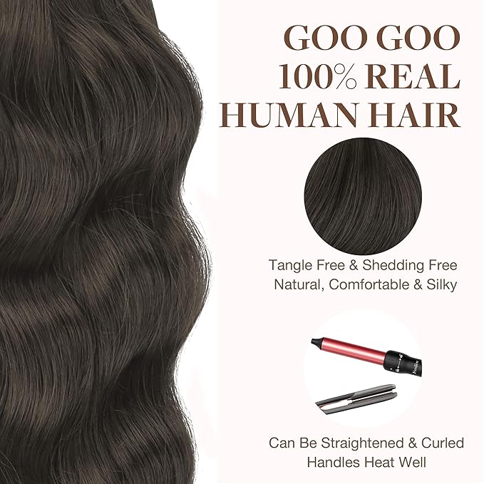 GOO GOO Tape in Hair Extensions Human Hair, 1C Mocha Brown, 22inch 30g 10pcs, Skin Weft Seamless Invisible, Silky Straight with Thick Ends, Remy Human Hair