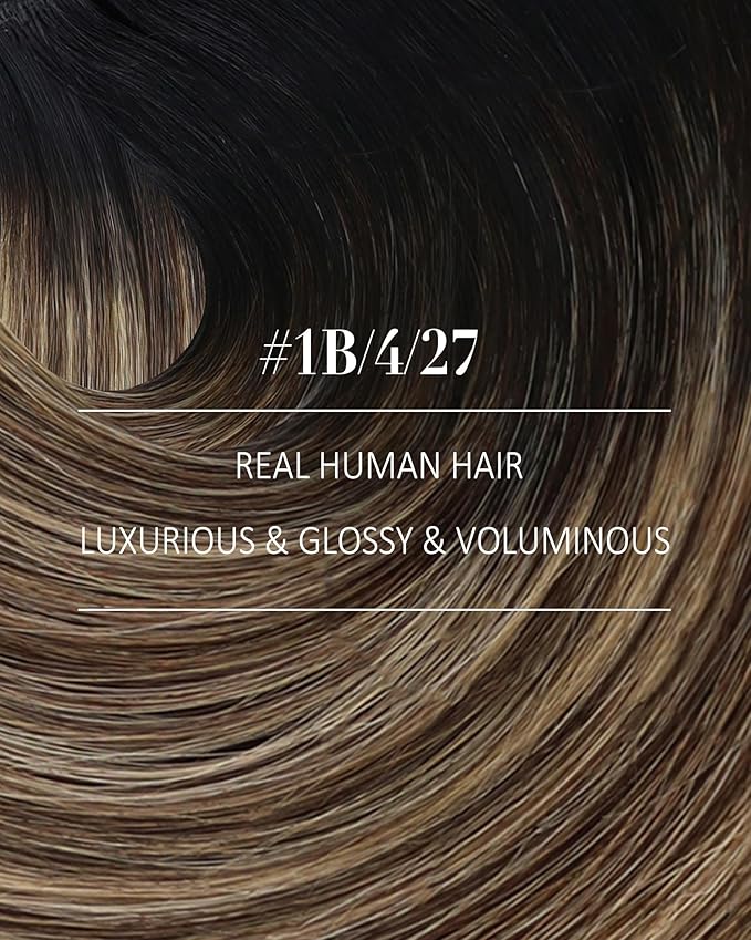 YoungSee 24 Inch Hair Extensions Clip ins Black Ombre Clip in Human Hair Extensions Ombre Natural Black to Blonde with Brown Balayage Human Hair Clip in Extensions for Long Hair 120G