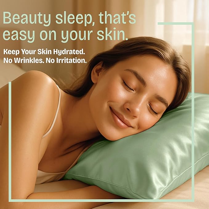 BLISSFORD Satin Pillowcase with Zipper, for Hair and Skin Care, Feels Soft and Cool Like a Silk Pillowcase, Satin Pillow Cases 2 Pack, Slik Pillow Cover, Sage Green - Queen Size - Set of 2