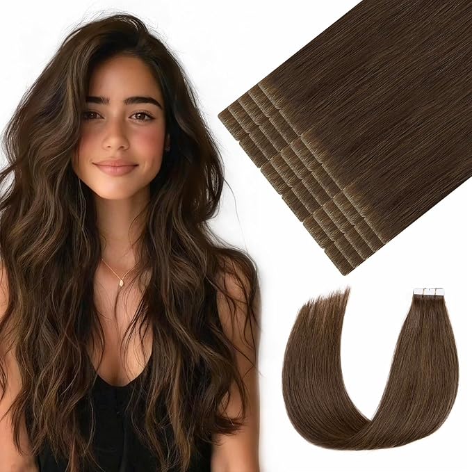Youngsmile Invisible Tape in Hair Extensions Injection Human Hair Extensions #4 Chocolate Brown 18 Inch Injected Hair Tape in Extensions 20pcs 40g Straight (#4,18'')