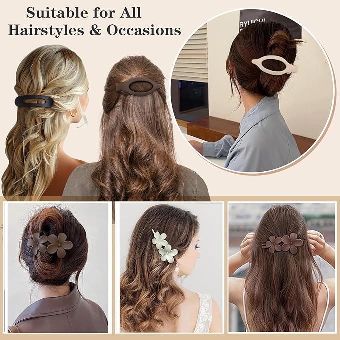 6 PCS Flat Hair Clips, French Lay Flat Claw Clips for Women Girls, 3 Styles Strong Hold Non-slip Matte Hair Claws for Thin Thick Hair(Black&White)