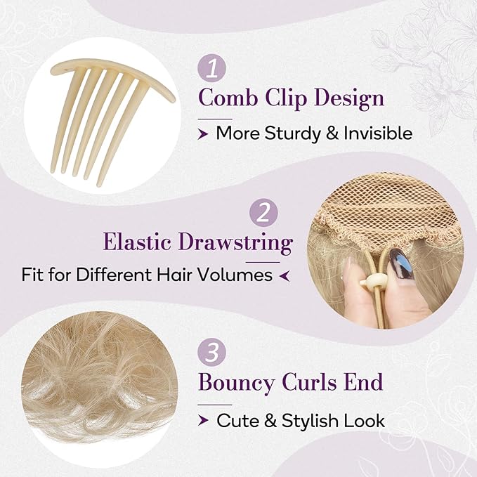 BARSDAR Honey Blonde Drawstring Ponytail Extensions - 10 Inch Short Wavy Drawstring Comb Clip in Pony Tails Hairpieces for Women - Synthetic Short Wavy Blonde Ponytail Hair Extensions