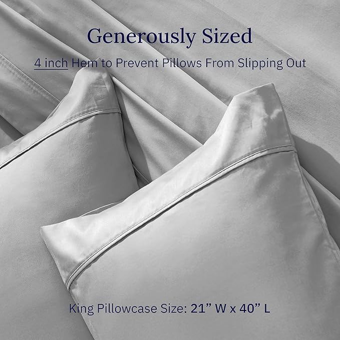 California Design Den King Size Pillowcase Set - 400 Thread Count, 100% Cotton Sateen, Set of 2 Pillow Covers, Soft and Breathable - Light Grey