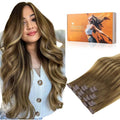 DOORES Hair Extensions Seamless Clip in Extensions, Medium Brown Highlighted Dirty Blonde, 20 Inch, 150g, 7pcs, Invisi Edge Human Hair Extensions Straight Thick Hair