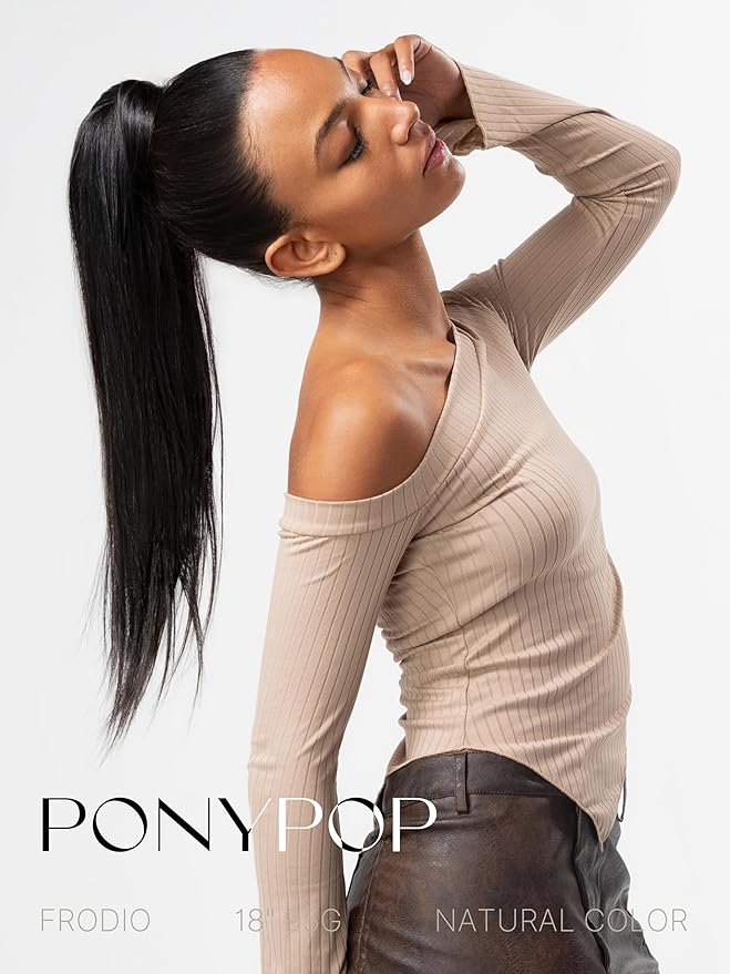 Frodio Clip in Ponytail Extension Human Hair for women Straight 26 Inches Long Straight Hair drawstring Ponytail Natural Color