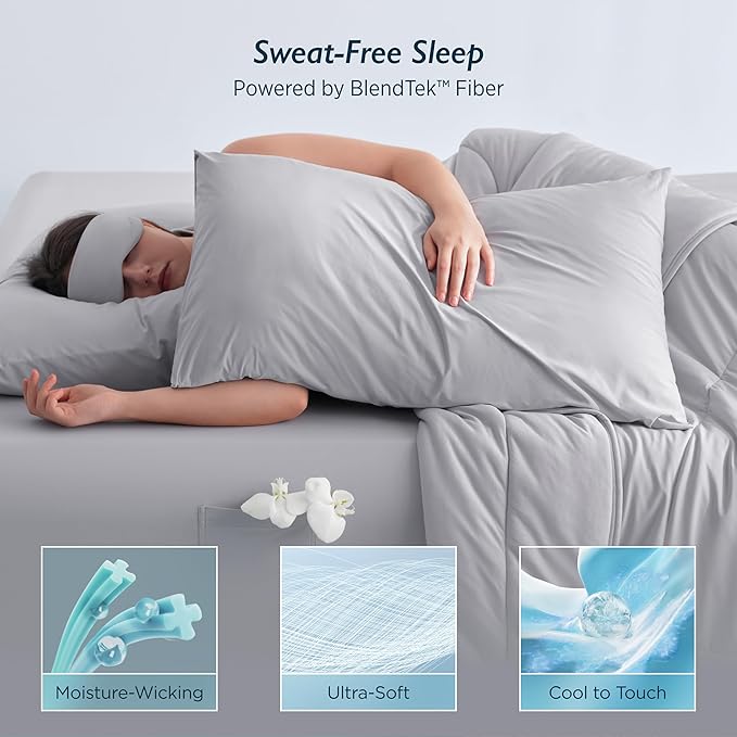 Breescape Cooling Pillow Cases Standard/Queen Size - BlendTek™ Dry & Cool Technology for Hot Sleepers and Night Sweats, 2 Pack Soft & Smooth Pillowcases for Hair & Skin Care, 20" x 30", Misty Gray