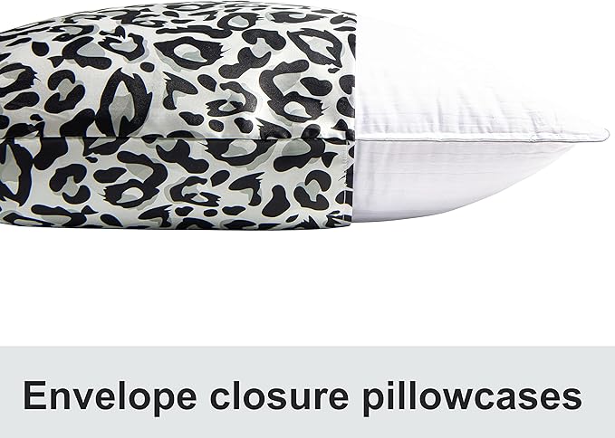 NTBAY 2 Pack Satin Standard Pillowcases for Hair and Skin, Luxurious and Silky Leopard Printed Pillow Cases with Envelope Closure, 20x26 Inches, Black and White
