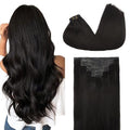 GOO GOO Clip in Hair Extensions Real Human Hair, Remy Human Hair Extensions Clip ins for Women, Natural Human Hair, 20inch 130g 7Pcs, #1B Natural Black