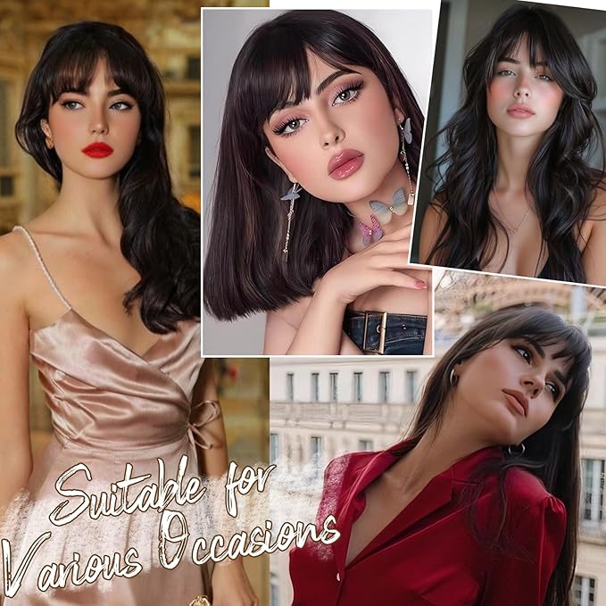 BARSDAR Real Human Hair Clip in Bangs - 100% Human Hair Clip in Bangs for Women - Natural Black Wispy Bangs Extensions Fringe with Temples Real Hair Bangs Hairpieces - Natural Black
