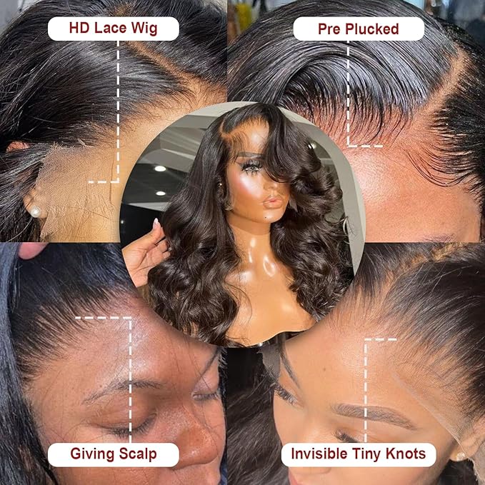 Lemoda Full 13x6 Body Wave Lace Frontal Virgin Human Hair Wigs 210% 34Inch 13x6 HD Transparent Lace Front Wigs 15A Brazilian Pre Plucked Thin Knots