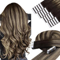YoungSee Invisible Tape in Hair Extensions Balayage Tape in Hair Extensions Human Hair Dark Brown Roots Ombre Ash Blonde Tapein Extension Real Human Hair for Short Hair 12Inch 20pcs 30g