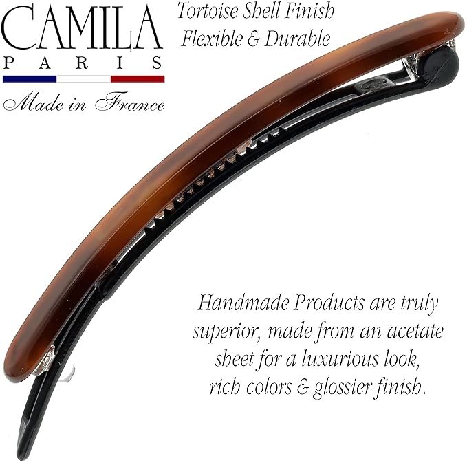 Camila Paris CP2250/2 French Hair Barrettes Clips for Women, Handmade, Girls Side Slide-in Barrette Clip, Hair Accessories for Women. Strong Hold No Slip Grip Fashion Durable Styling, Made in France