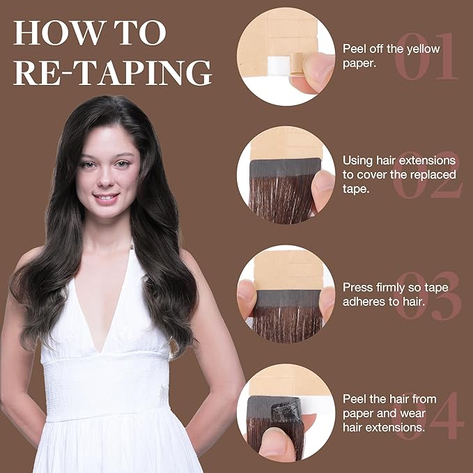 GOO GOO Tape in Hair Extensions Human Hair, 2A Light Brown, 26inch 60g 20pcs, Skin Weft Seamless Invisible, Silky Straight with Thick Ends, Remy Human Hair