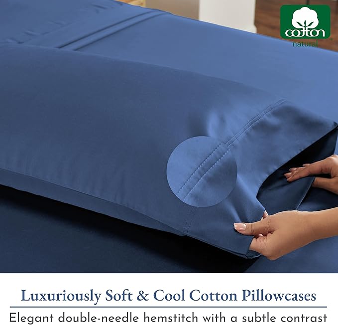 California Design Den King Size Pillow Cases Set of 2 - Luxuriously Soft and Thick 800 Thread Count, Smooth Sateen, Natural 100% Cotton King Pillow Cases, Durable - Navy Blue