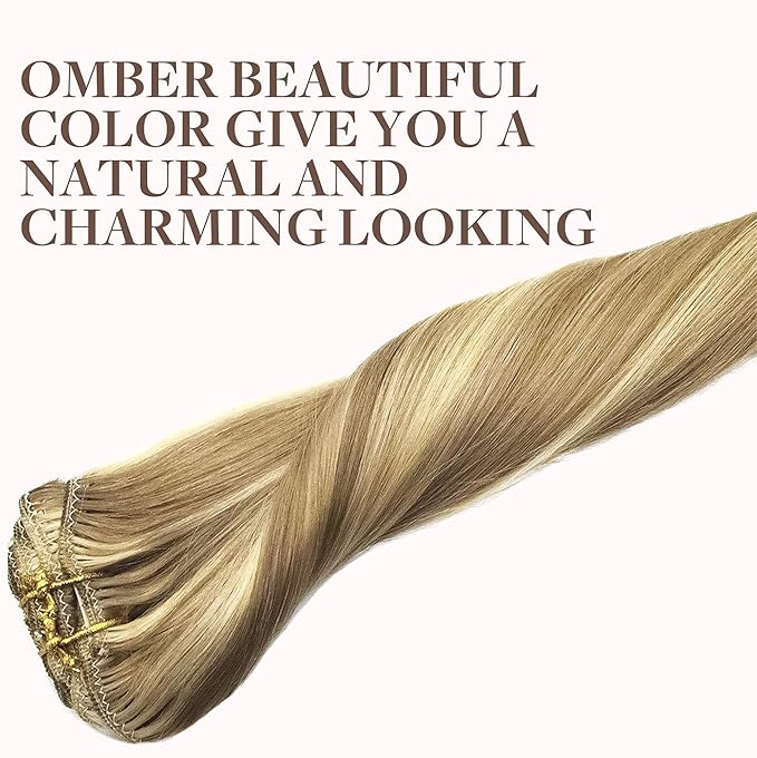 GOO GOO Clip in Hair Extensions Real Human Hair, Remy Human Hair Extensions Clip ins for Women, Natural Human Hair, 22inch 120g 7Pcs, 16/22 Light Blonde Highlighted Golden Blonde