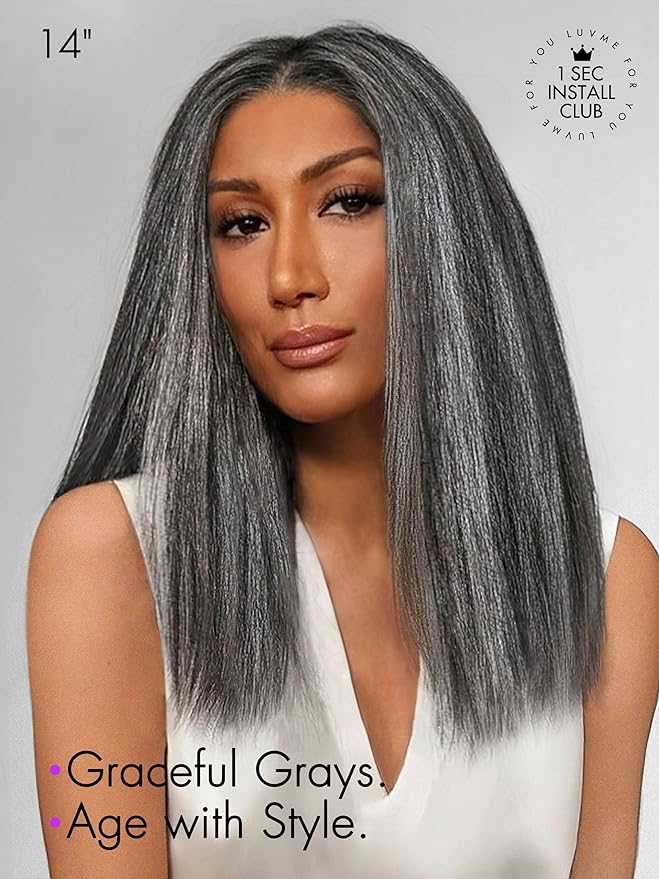 LUVME HAIR 18 Inch Grey Salt & Pepper Silky Straight Wig Human Hair Glueless HD Lace Bob Wig with Mix Grey Color, pre plucked pre cut Lace Ready to Go Wigs For Women