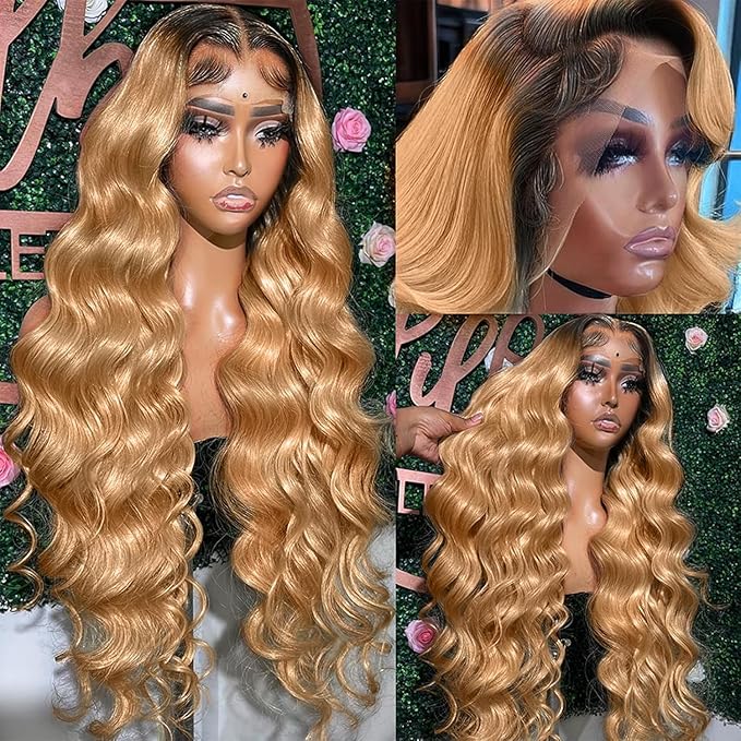 AMIRTY 200% density 13x6 Honey Blonde Lace Front Wigs Human Hair 13x6 Body Wave Lace Front Wig Human Hair Wigs for Women Ombre HD Transparent Lace Frontal Wig Pre Plucked with BabyHair 30inch