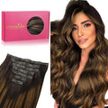 WENNALIFE Seamless Clip In Hair Extensions, 22 Inch 150g 7pcs Balayage Dark Brown to Chestnut Brown Hair Extensions Clip in Human Hair Invisible PU Skin Weft Natural Remy Human Hair Extensions