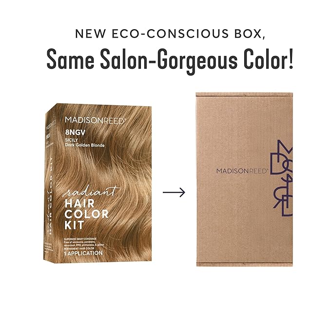 Madison Reed Radiant Hair Color Kit - 8NGV Dark Golden Blonde with Champagne Tones (Sicily), Dimensional Gray Hair Blending Permanent Hair Dye, PPD-Free & Ammonia-Free, 1 Pack