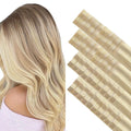 GOO GOO Invisi Edge Tape in Hair Extensions Human Hair, 18A/613A Dark Blonde Highlighted Bleach Blonde 20pcs injected with 20pcs classical tape ins, 16inch 100g, Virgin Remy Hair, Natural Look