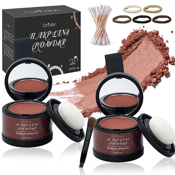 2 Pack Hairline Powder for Women and Men, Used to Root Touch Up Hair Color, Thinning and Gray Hair Coverage and Bald Spots Coverage, Red Brown