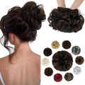 Messy Bun Hair Piece Wavy Curly Scrunchies Fluffy Donut Thick Updo Elegant Chignon Hairpieces for Women Girls, Natural Black Mix Dark Auburn 1.4oz