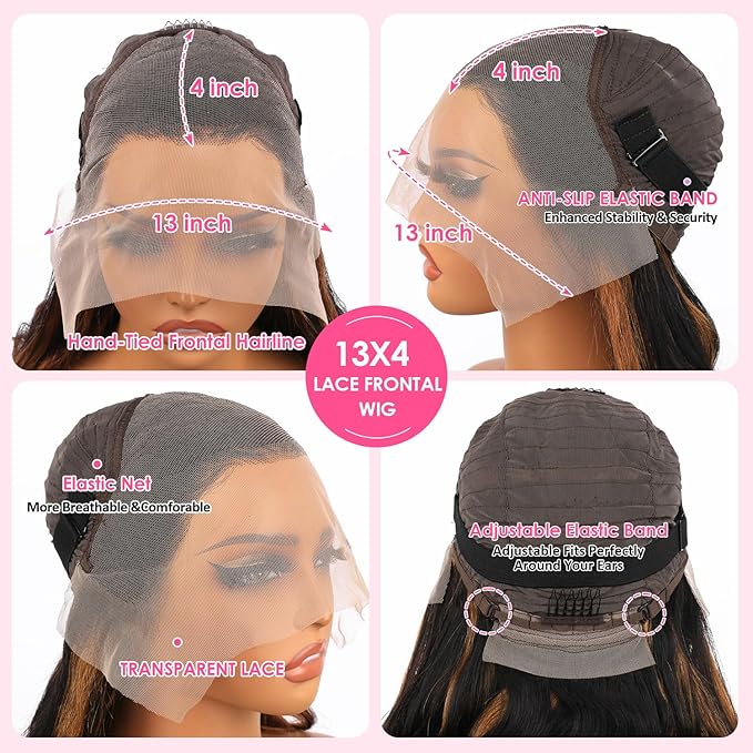 28 Inch Ombre Lace Front Wig Human Hair 1B/30 Highlight Straight Lace Front Wigs Human Hair Colored 13x4 Brown Wig Human Hair 200% Density Balayage Glueless HD Lace Frontal Wigs