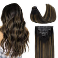 GOO GOO Clip in Hair Extensions Real Human Hair, Remy Human Hair Extensions Clip ins for Women, Natural Human Hair, 14inch 110g 7Pcs, 1B/6/1B Balayage Natural Black to Chestnut Brown