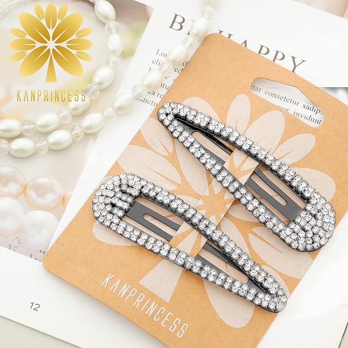 Hair Clip, 2Pcs 3.1Inch Rhinestone, Snap Hair Clips, Black, Hair Accessories for Women Girls Bridal, Wedding, Party, Prom