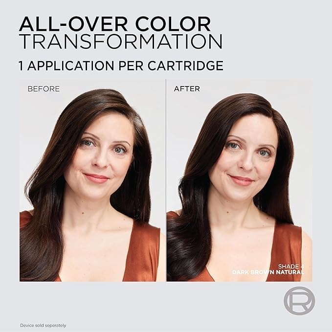 L'Oreal Paris Colorsonic Permanent Hair Dye Cartridge, Vibrant Hair Color for Root Touch Up, Gray Coverage or All Over Color in just 5 Minutes, 4 Dark Natural Brown (Coloring Device Sold Separately)