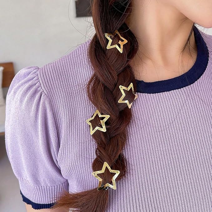 Star Hair Clips 2000s Y2K Gold Star Hair Accessories Snap Hair Barrettes Non Slip Metal Hair Clips for Girls Women -15 PCS 1.57"