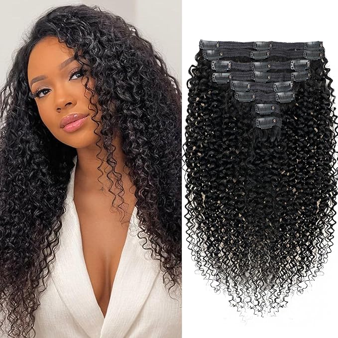 18 Inch Kinky Curly Clip in Extensions Human Hair 3C 4A Curly Clip Ins Full Head for Women Brazilian Remy Human Hair Natural Color 8 Pcs with 18 Clips 120g/Set (18 inch)