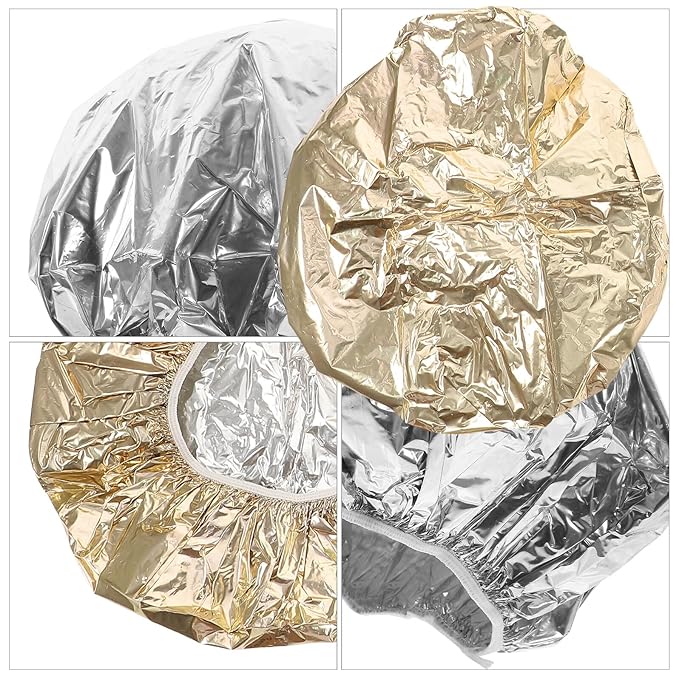4pcs Deep Conditioning Foil Hair Caps with Elastic Band for Heat Insulation Nourishing Dye and Highlight Treatments Reusable Thermal Processing Hats for Salon and Home Use
