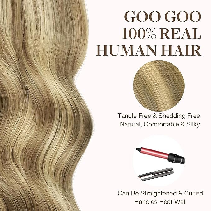 GOO GOO Tape in Hair Extensions Human Hair, 16/22 Light Blonde Highlighted Golden Blonde, 26inch 60g 20pcs, Skin Weft Seamless Invisible, Silky Straight with Thick Ends, Remy Human Hair